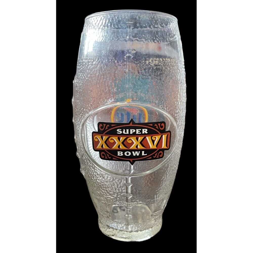 VERY RARE Pre 9/11 Logo SUPER BOWL 36 XXXVI MILLER LITE FOOTBALL GLASS Tom Brady